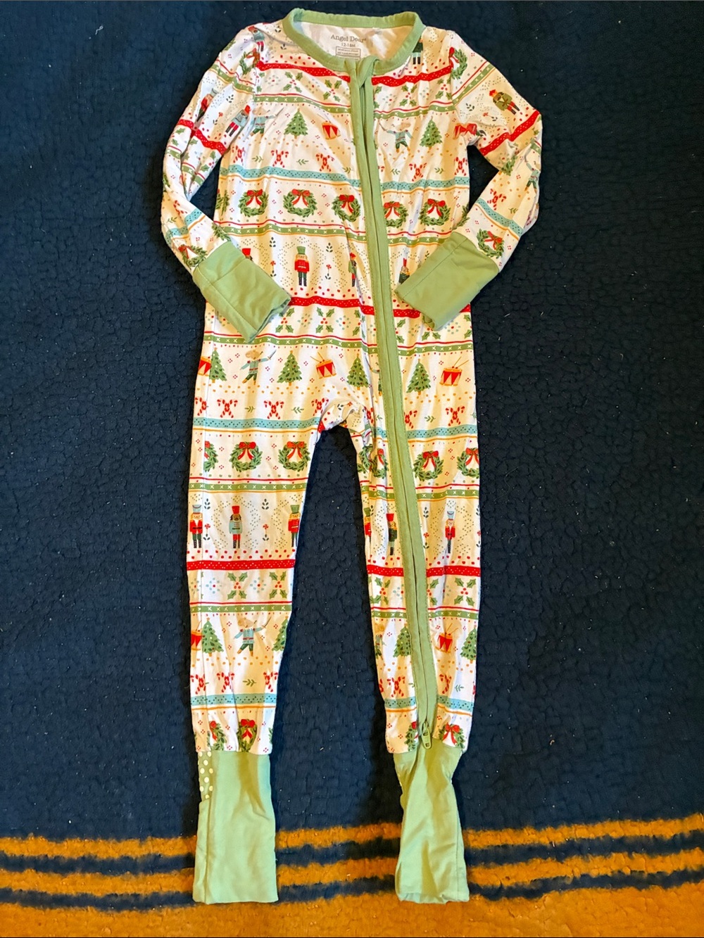 Angel Dear Nutcracker & Wreath Holiday Footed One-Piece - Green and Red